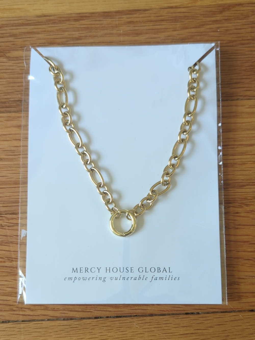 Gold Link Necklace with Ring Pendant